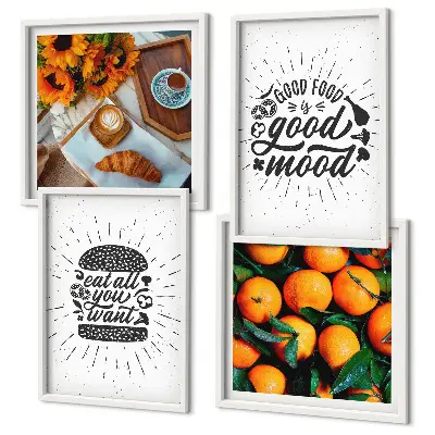 Conjunto de 4 quadros com moldura estampa de cozinha laranjas suculentas