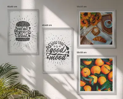 Conjunto de 4 quadros com moldura estampa de cozinha laranjas suculentas
