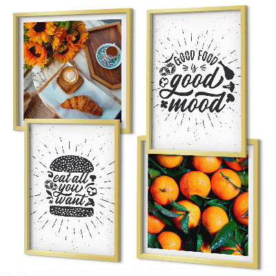 Conjunto de 4 quadros com moldura Cozinha Laranjas Suculentas