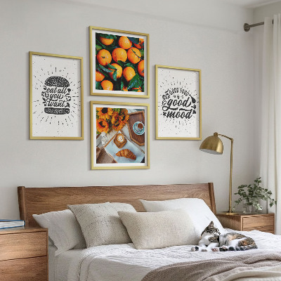 Conjunto de 4 quadros com moldura Cozinha Laranjas Suculentas