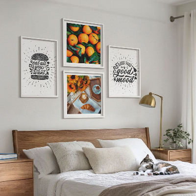 Conjunto de 4 quadros com moldura Cozinha Laranjas Suculentas