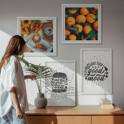 Conjunto de 4 quadros com moldura Cozinha Laranjas Suculentas