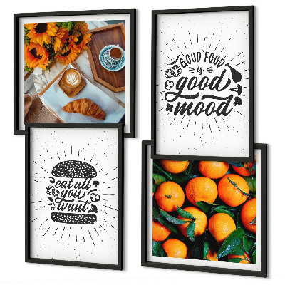 Conjunto de 4 quadros com moldura Cozinha Laranjas Suculentas