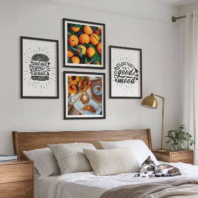 Conjunto de 4 quadros com moldura Cozinha Laranjas Suculentas