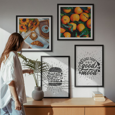 Conjunto de 4 quadros com moldura Cozinha Laranjas Suculentas