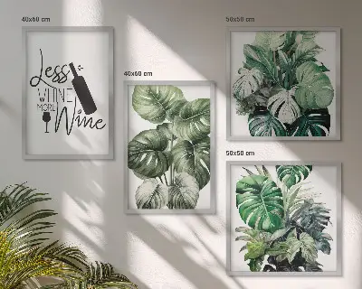 Conjunto de 4 quadros com moldura estampa de folhas verdes de videira