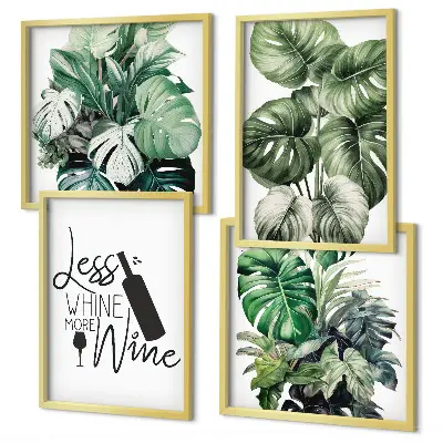 Conjunto de 4 quadros com moldura estampa de folhas verdes de videira
