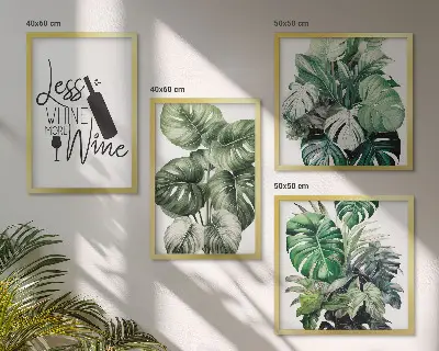 Conjunto de 4 quadros com moldura estampa de folhas verdes de videira