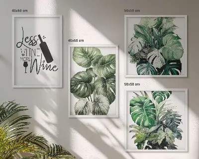 Conjunto de 4 quadros com moldura estampa de folhas verdes de videira