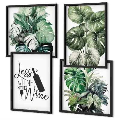 Conjunto de 4 quadros com moldura estampa de folhas verdes de videira