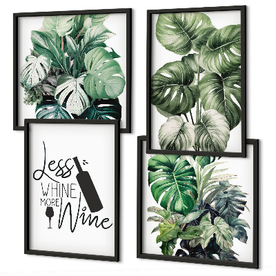Conjunto de 4 quadros com moldura Folhas verdes da planta do vinho