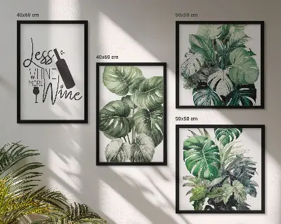 Conjunto de 4 quadros com moldura estampa de folhas verdes de videira