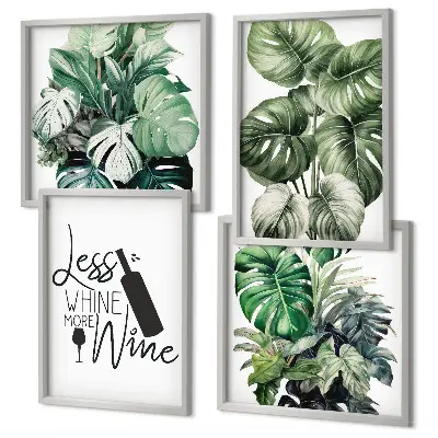 Conjunto de 4 quadros com moldura estampa de folhas verdes de videira