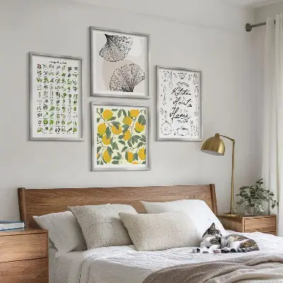 Pintura de limão com ervas de cozinha políptico com moldura