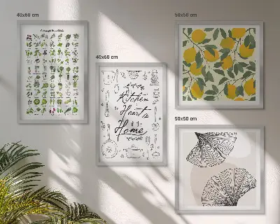 Pintura de limão com ervas de cozinha políptico com moldura