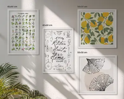 Pintura de limão com ervas de cozinha políptico com moldura