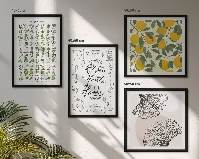 Pintura de limão com ervas de cozinha políptico com moldura