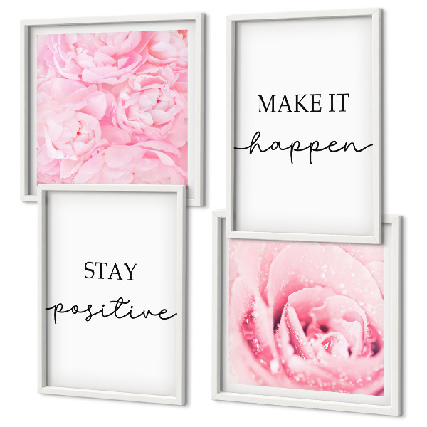 Composição de quadros Flores rosa minimalistas