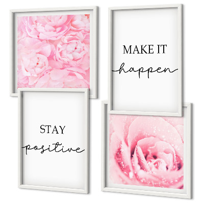 Composição de quadros Flores rosa minimalistas