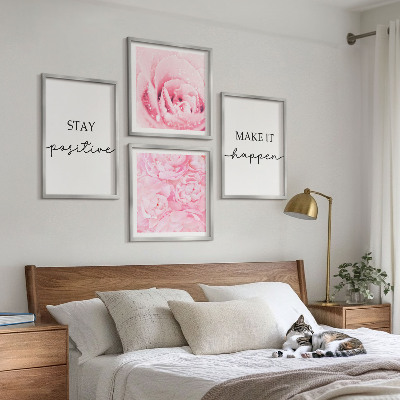 Composição de quadros Flores rosa minimalistas