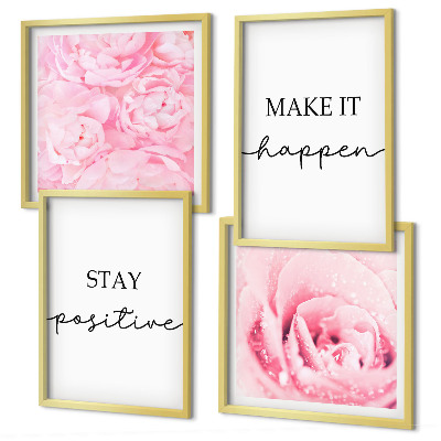 Composição de quadros Flores rosa minimalistas