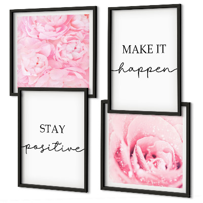 Composição de quadros Flores rosa minimalistas