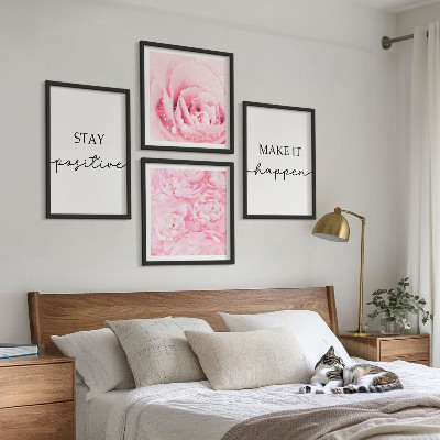 Composição de quadros Flores rosa minimalistas