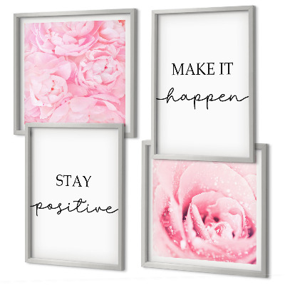 Composição de quadros Flores rosa minimalistas