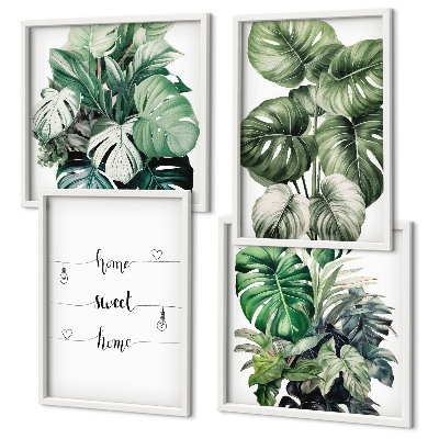 Conjunto de 4 quadros com moldura Folhas de Monstera em aquarela