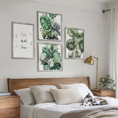 Conjunto de 4 quadros com moldura Folhas de Monstera em aquarela