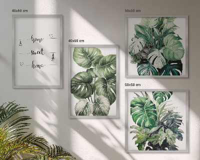 Conjunto de 4 quadros com moldura Folhas de Monstera em aquarela