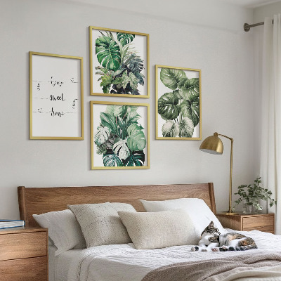 Conjunto de 4 quadros com moldura Folhas de Monstera em aquarela