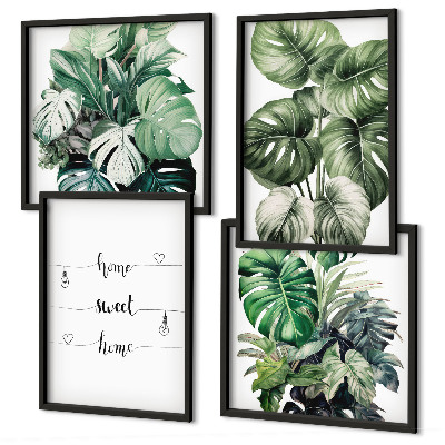 Conjunto de 4 quadros com moldura Folhas de Monstera em aquarela