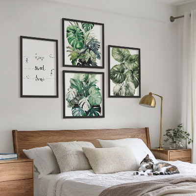 Conjunto de 4 quadros com moldura Folhas de Monstera em aquarela