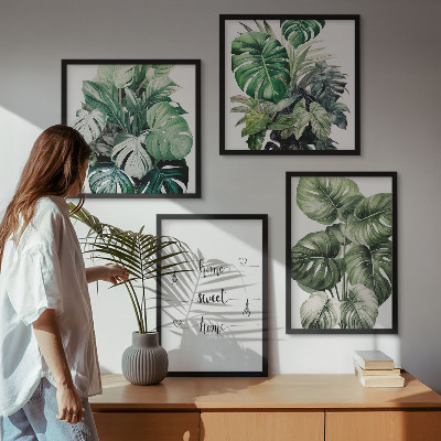 Conjunto de 4 quadros com moldura Folhas de Monstera em aquarela