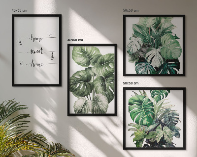 Conjunto de 4 quadros com moldura Folhas de Monstera em aquarela