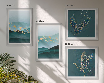 Políptico com moldura Paisagens abstratas de ondas de pássaros
