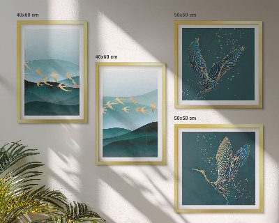 Políptico com moldura Paisagens abstratas de ondas de pássaros