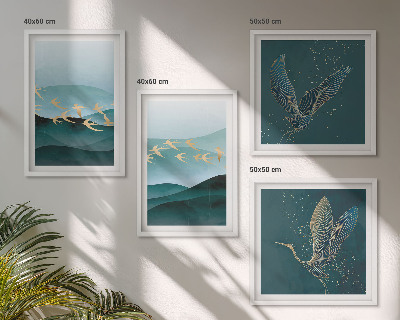 Políptico com moldura Paisagens abstratas de ondas de pássaros