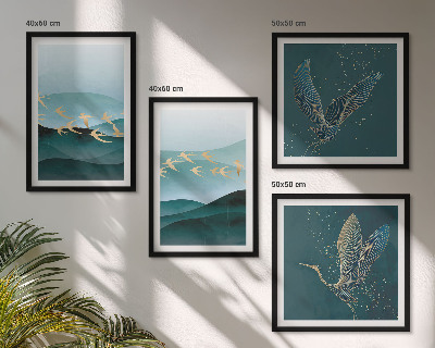Políptico com moldura Paisagens abstratas de ondas de pássaros