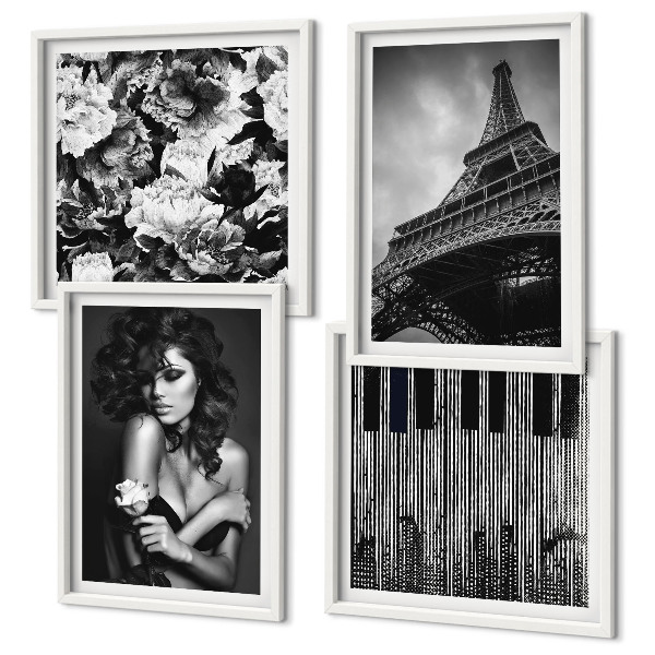 Composição de quadros Retrato de uma mulher com uma rosa Eiffel