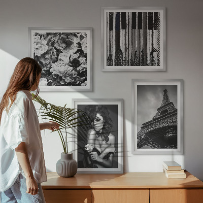 Composição de quadros Retrato de uma mulher com uma rosa Eiffel