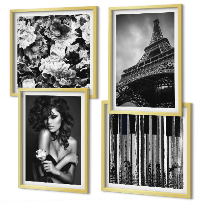 Composição de quadros Retrato de uma mulher com uma rosa Eiffel