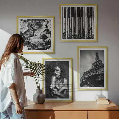 Composição de quadros Retrato de uma mulher com uma rosa Eiffel