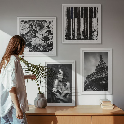 Composição de quadros Retrato de uma mulher com uma rosa Eiffel