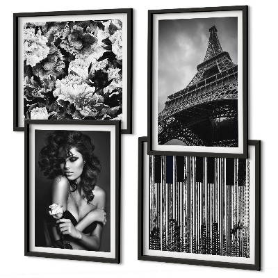 Composição de quadros Retrato de uma mulher com uma rosa Eiffel