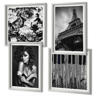 Composição de quadros Retrato de uma mulher com uma rosa Eiffel