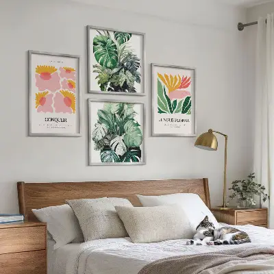 Políptico com moldura de flores e folhas modernas conjunto de pôsteres decorativos