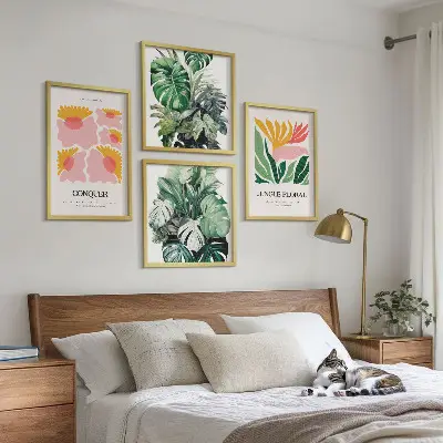 Políptico com moldura de flores e folhas modernas conjunto de pôsteres decorativos
