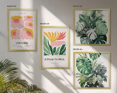 Políptico com moldura de flores e folhas modernas conjunto de pôsteres decorativos